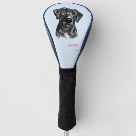 Zwart Lab met witte Dog Golf Head Hoesje Golfheadcover (Voorkant)
