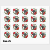 Zwart Lab Poinsettia Kerstkrans Vierkante Sticker (Vel)