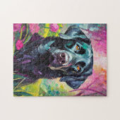 Zwart Lab Portret Moderne Kunst Legpuzzel (Horizontaal)