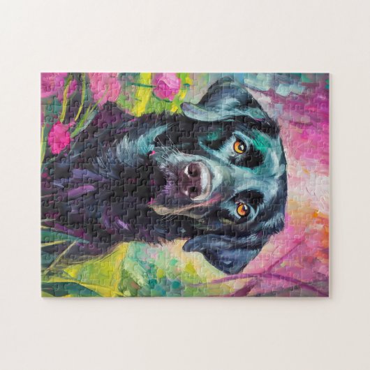 Zwart Lab Portret Moderne Kunst Legpuzzel (Horizontaal)