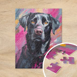 Zwart Lab Portret Moderne Kunst Legpuzzel<br><div class="desc">Een levendig modern kunstportret van een zwarte labrador retriever met gedurfde, abstracte penseelstreken in de kleuren zwart, roze en geel. De expressieve streken vangen de speelse persoonlijkheid van de hond, terwijl het onverwachte kleurenpalet een grillige, artistieke twist toevoegt aan het traditionele huisdierenportret. Dit dynamische stuk combineert energie en warmte, waardoor...</div>