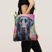 Zwart Lab Portret Moderne Kunst Tote Bag (Dichtbij)