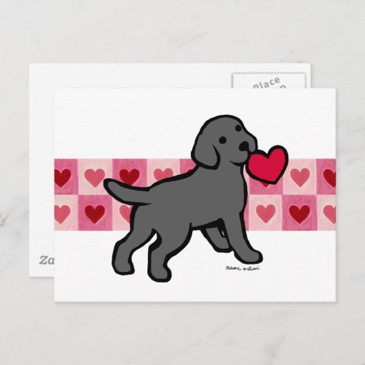 Zwart Lab Puppy and Red Heart Briefkaart (Voorkant / Achterkant)