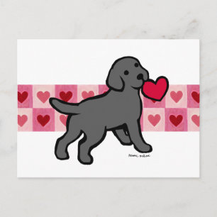 Zwart Lab Puppy and Red Heart Briefkaart