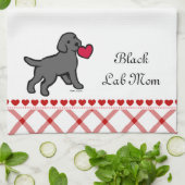 Zwart Lab Puppy and Red Heart Theedoek (Gevouwen)