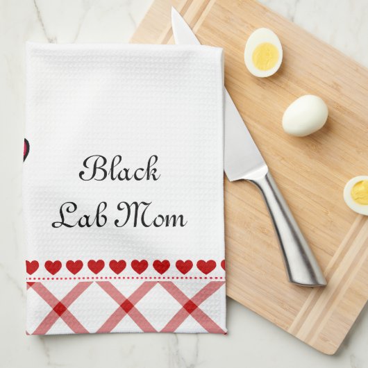 Zwart Lab Puppy and Red Heart Theedoek (Quarter Fold)