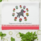 Zwart Lab Puppy and Red Heart Theedoek (Gevouwen)