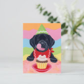 Zwart lab Puppy Birthday Cupcake Painting Briefkaart (Staand voorkant)