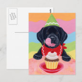 Zwart lab Puppy Birthday Cupcake Painting Briefkaart (Voorkant / Achterkant)