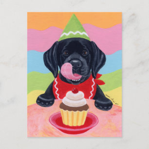 Zwart lab Puppy Birthday Cupcake Painting Briefkaart