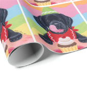 Zwart lab Puppy Birthday Cupcake Painting Cadeaupapier (Rol Hoek)
