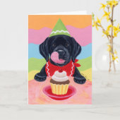 Zwart lab Puppy Birthday Cupcake Painting Kaart (Gele Bloem)