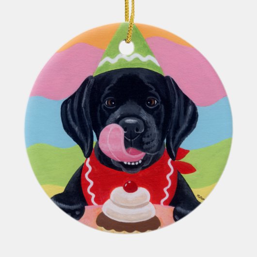Zwart lab Puppy Birthday Cupcake Painting Keramisch Ornament (Voorkant)