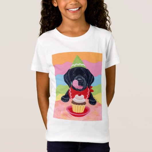 Zwart lab Puppy Birthday Cupcake Painting T-shirt (Voorkant)