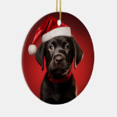 Zwart Lab Puppy in Santa Hat Keramisch Ornament (Rechts)