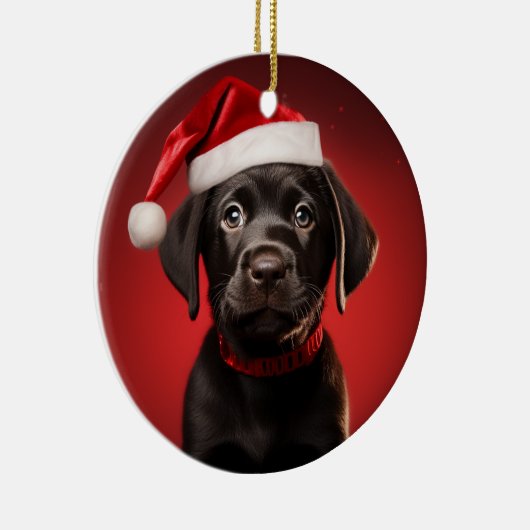Zwart Lab Puppy in Santa Hat Keramisch Ornament (Rechts)