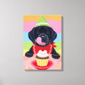 Zwart Lab Puppy Verjaardag Cupcake Schilderij canv Canvas Afdruk (Voorkant)