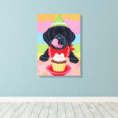 Zwart Lab Puppy Verjaardag Cupcake Schilderij canv Canvas Afdruk (Insitu (Houten vloer))