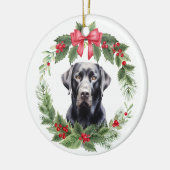 Zwart Lab Retriever Rode Bow Holly Krans Keramisch Ornament (Links)