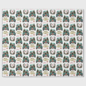 Zwart Lab Retro Truck Monogram Kerstmis Cadeaupapier (Vlak)