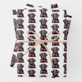 Zwart Lab Roze glazen & Bowtie cadeaupapier (In situ)