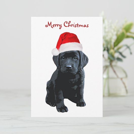 Zwart Lab Santa Hond Vrolijk Kerstfeest - Labrador Feestdagenkaart (Staand voorkant)
