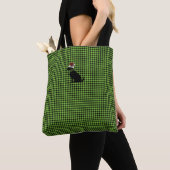 Zwart Lab Silhouet Kerstmis Gingham Feestelijk Tote Bag (Dichtbij)