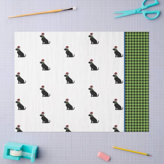 Zwart lab Silhouette kerspatroon groen cheque Tissuepapier (Craft)