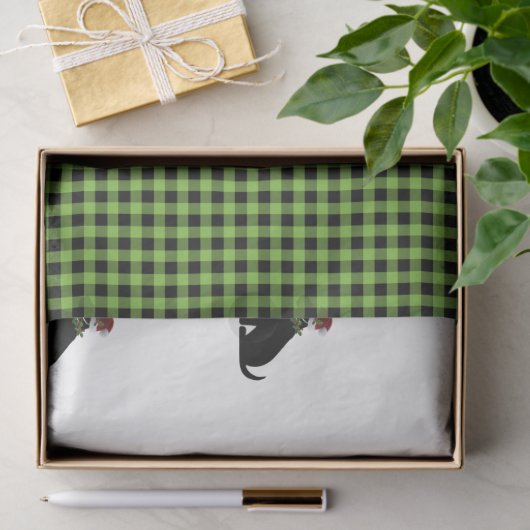 Zwart lab Silhouette kerspatroon groen cheque Tissuepapier (Geschenk)