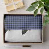 Zwart lab Silhouette Kerstpatroon Blauw cheque Tissuepapier (Geschenk)