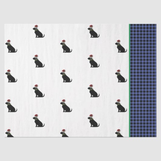 Zwart lab Silhouette Kerstpatroon Blauw cheque Tissuepapier (Voorkant)