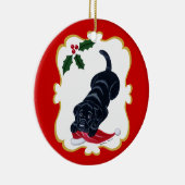 Zwart lab-uppy met Santa Hat Keramisch Ornament (Rechts)