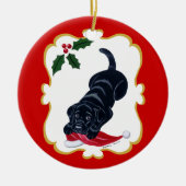 Zwart lab-uppy met Santa Hat Keramisch Ornament (Voorkant)