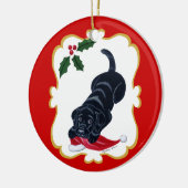 Zwart lab-uppy met Santa Hat Keramisch Ornament (Links)