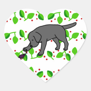 Zwart Lab Vriendelijke Cartoon Labrador bladeren Hart Sticker