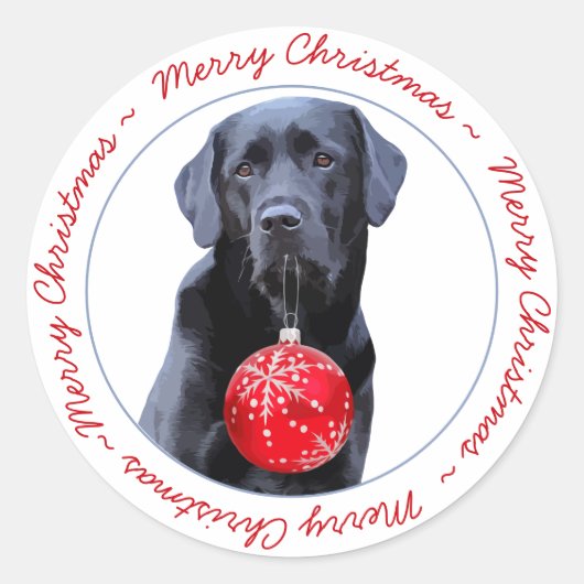 Zwart Lab Vrolijk Kerst Schattige Hondenpuppy Labr Ronde Sticker (Voorkant)