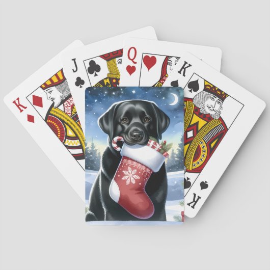 Zwart Lab Vrolijk Kerstfeest- Puppy Leuke Hond Lab Pokerkaarten (Achterkant)