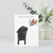 Zwart Lab Vrolijk Kerstfeest Schattige Hondenvogel Feestdagenkaart (Staand voorkant)