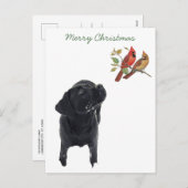 Zwart Lab Vrolijk Kerstfeest Schattige Hondenvogel Feestdagenkaart (Voorkant / Achterkant)