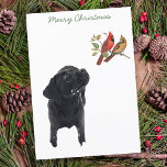 Zwart Lab Vrolijk Kerstfeest Schattige Hondenvogel Feestdagenkaart<br><div class="desc">Stuur kerstgroeten met deze schattige zwarte labrador en kardinalen vrolijke kerstkaart. Achterkant: Vrolijk kerstfeest ~ Gelukkig Nieuwjaar . Personaliseer met uw familienaam en namen, of verwijder als u met de hand wilt schrijven. Deze zwarte labrador kerstkaart zal een favoriet zijn onder labrador liefhebbers. Bezoek ons collectie voor bijpassende zwarte lab...</div>