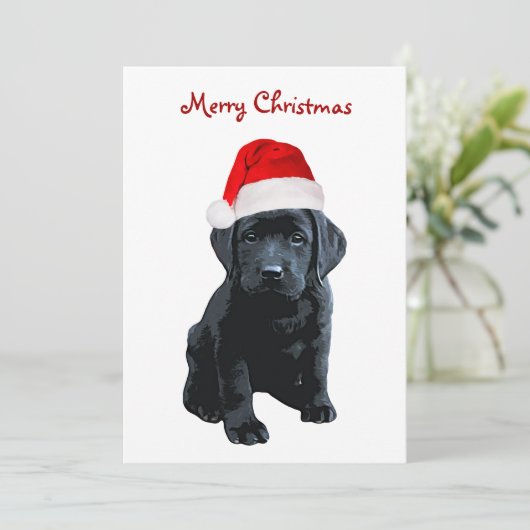 Zwart Lab Vrolijk Kerstmis Labrador Puppy Santa Do Feestdagenkaart (Staand voorkant)