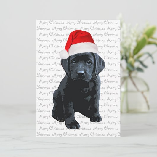 Zwart Lab Vrolijk Kerstmis Labrador Puppy Santa Do Feestdagenkaart (Staand voorkant)