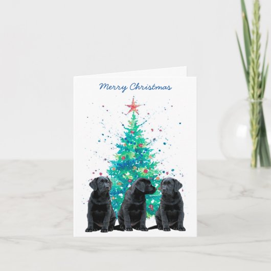 Zwart Lab Vrolijk Kerstmis Labrador Schattige Hond Feestdagen Kaart (Voorkant)