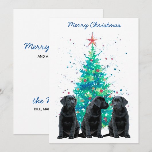 Zwart Lab Vrolijk Kerstmis Labrador Schattige Hond Feestdagenkaart (Voorkant / Achterkant)