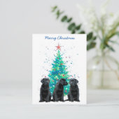 Zwart Lab Vrolijk Kerstmis Labrador Schattige Pupp Feestdagenkaart (Staand voorkant)
