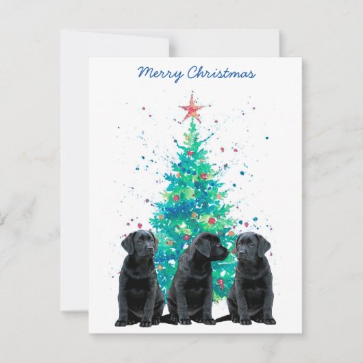 Zwart Lab Vrolijk Kerstmis Labrador Schattige Pupp Feestdagenkaart (Voorkant)