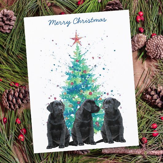 Zwart Lab Vrolijk Kerstmis Labrador Schattige Pupp Feestdagenkaart