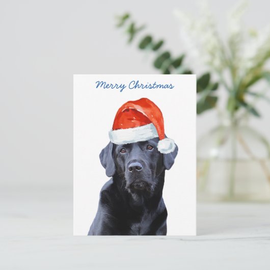 Zwart Lab Vrolijk Kerstmis Labrador Schattige Sant Feestdagenkaart (Staand voorkant)