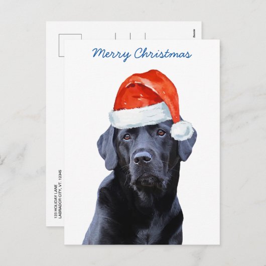 Zwart Lab Vrolijk Kerstmis Labrador Schattige Sant Feestdagenkaart (Voorkant / Achterkant)