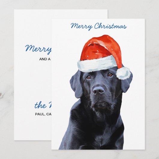 Zwart Lab Vrolijk Kerstmis Labrador Schattige Sant Feestdagenkaart (Voorkant / Achterkant)
